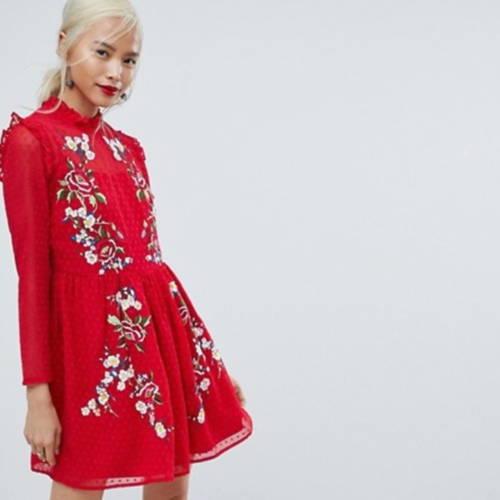 ASOS Embroidered Red Mini Dress